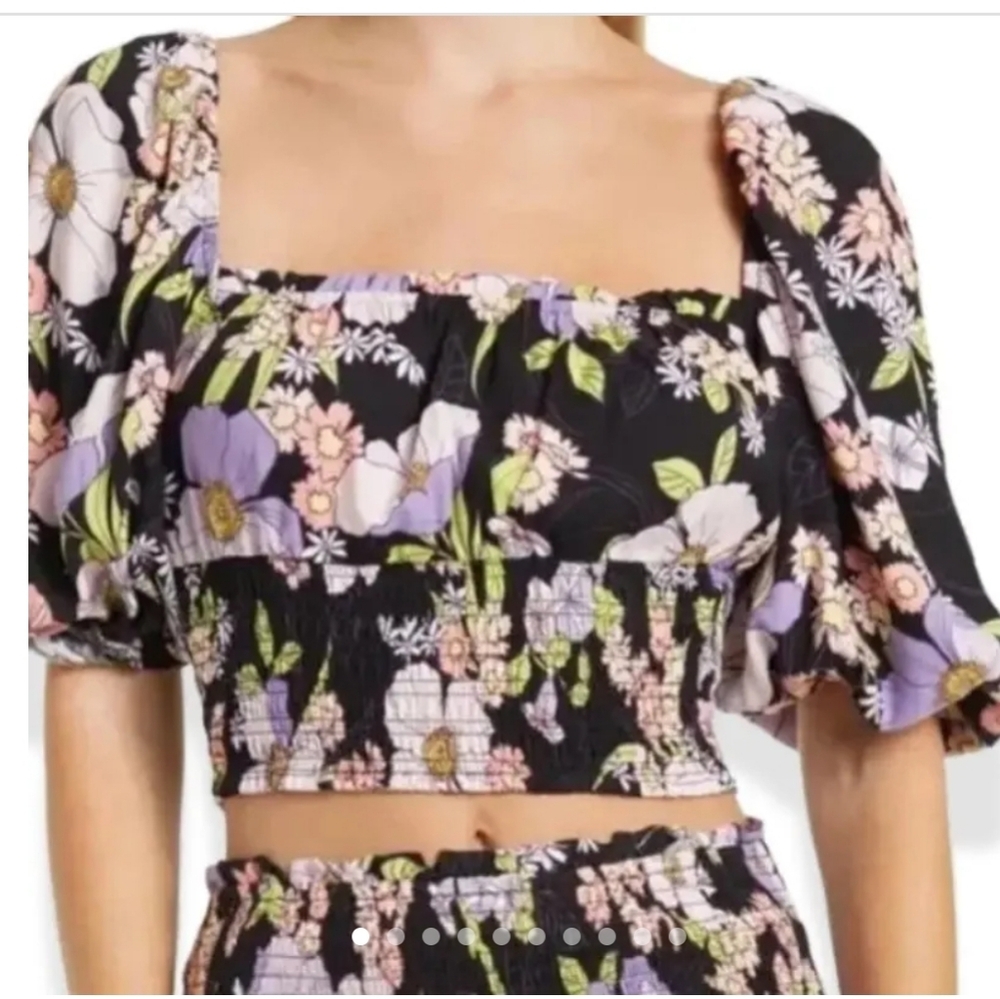 Nordstrom AFRM Floral Puff Sleeve Crop